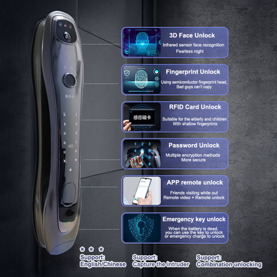 3D Face Recognition Digital Video Remote Control Password Password Remote Control Electronic Keyless Door Smart Security Smart Door Opening Eye Catch Light Electronic Fingerprint Lock With Camera